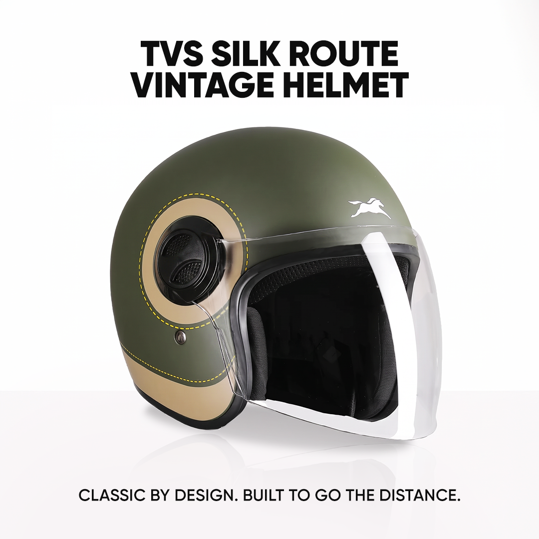 TVS Silk Route Helmet for Men & Women | Vintage Open Face Helmet with Clear Visor | ISI & DOT Certified | ABS Shell | EPS Liner | Retro Stylish Helmet for City & Highway Riding